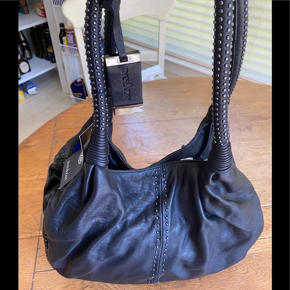 NWT Dan Azan black and metal studded bag